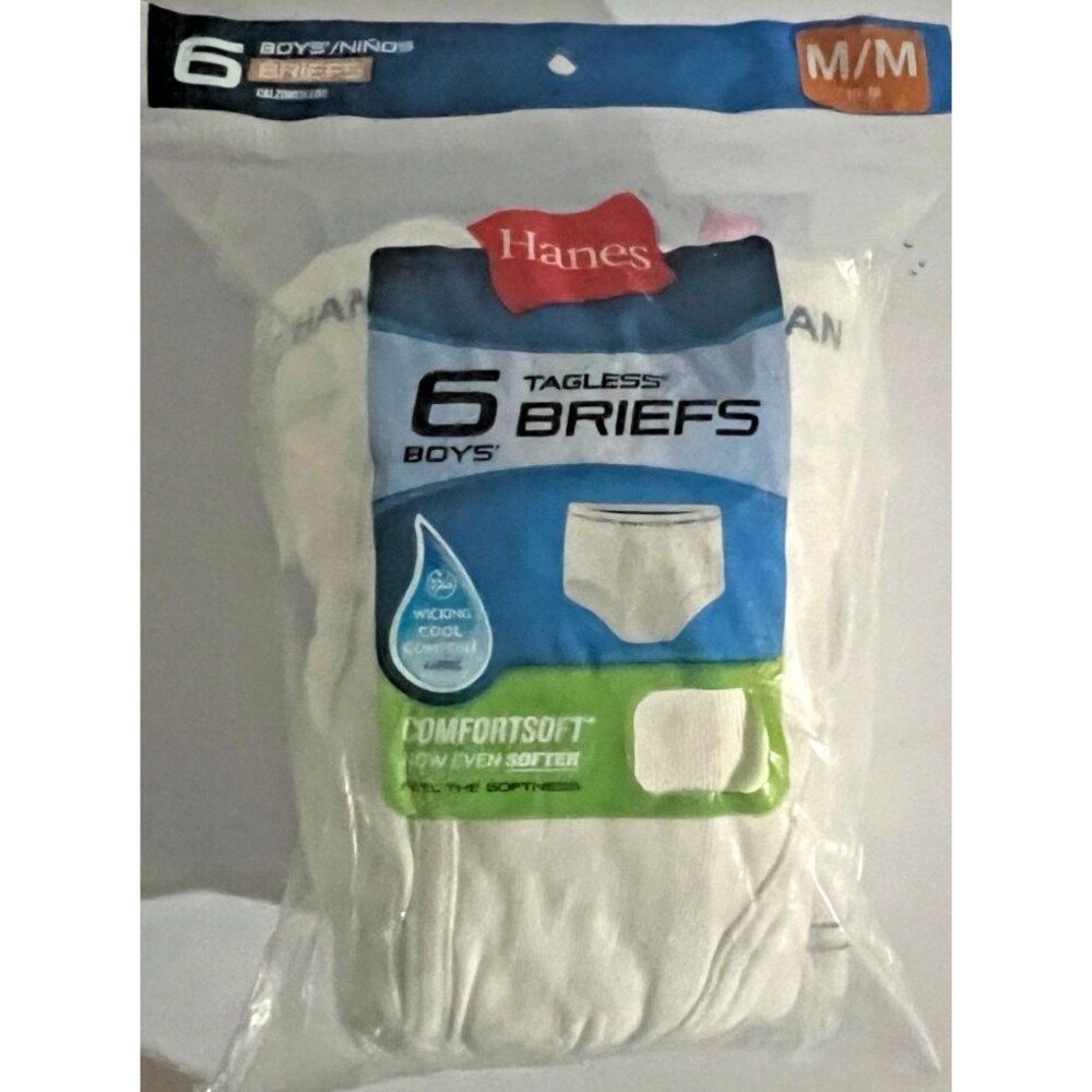 Hanes Boys White Cotton Comfort Soft Briefs  6 pack  Size M (10-12)
